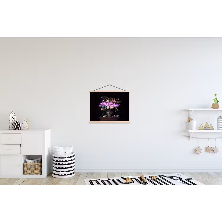 Neon - Vaas - Bloemen textielposter latten blank klein -kinderkamer