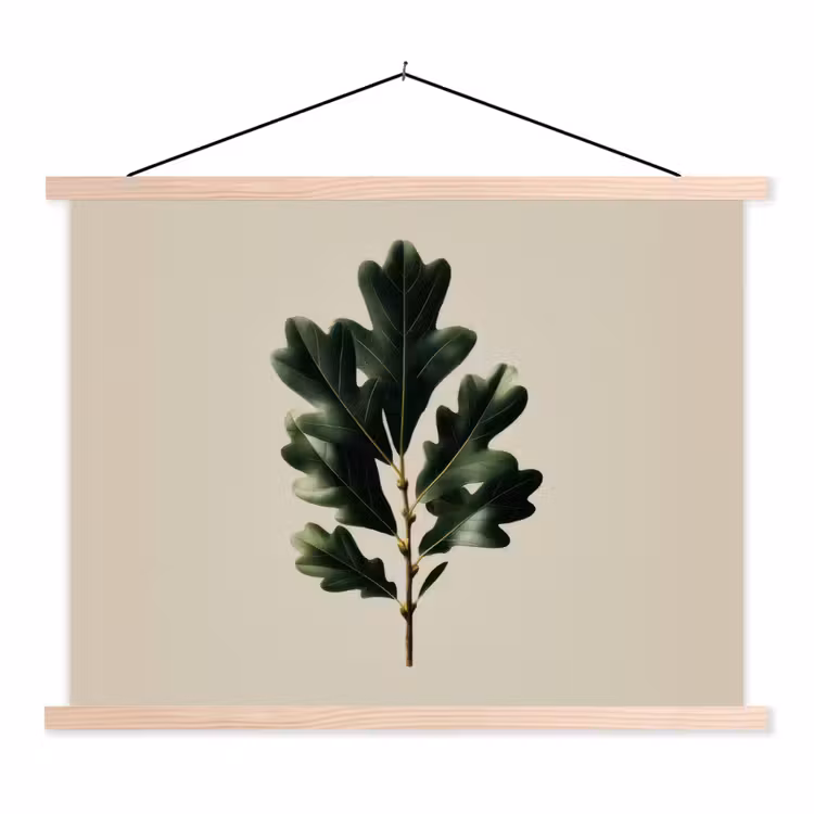 Eikenbladeren - Beige - Groen - Golvende randen textielposter latten blank klein -3d