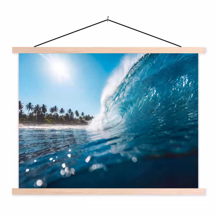 Oceaan - Golf - Strand - Natuur - Blauw textielposter latten blank klein -3d