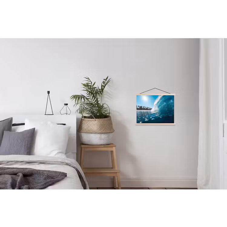 Oceaan - Golf - Strand - Natuur - Blauw textielposter latten blank klein -woonkamer