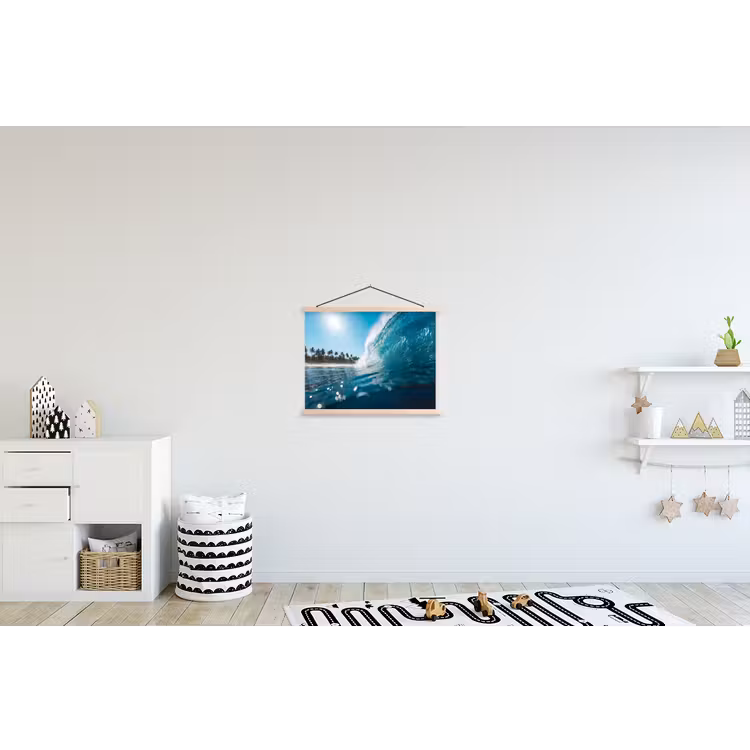 Oceaan - Golf - Strand - Natuur - Blauw textielposter latten blank klein -kinderkamer
