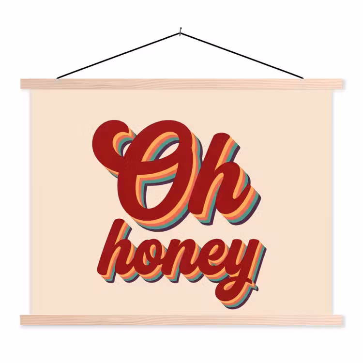 Oh honey - Rood - Schaduw textielposter latten blank klein -3d