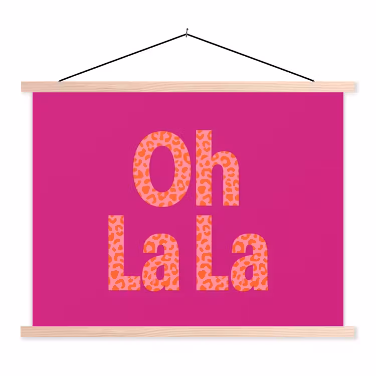 Oh la la - Luipaardprint - Roze textielposter latten blank klein -3d
