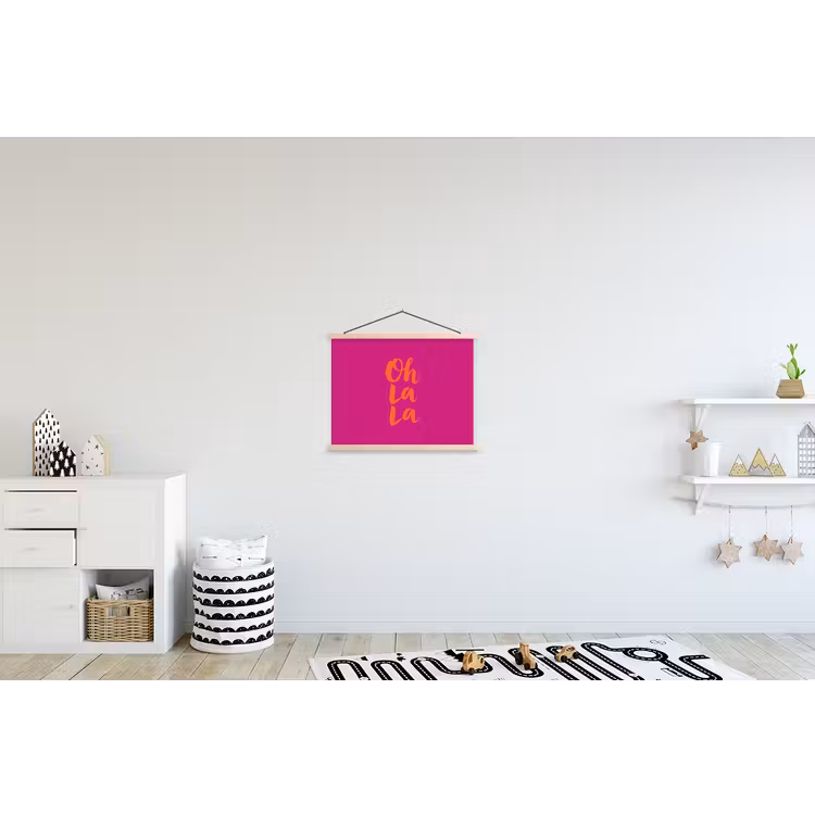 Oh la la - Roze - Oranje - Minimalistisch textielposter latten blank klein -kinderkamer