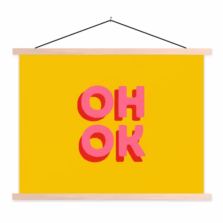 Oh ok - 3D - Geel - Roze textielposter latten blank klein -3d