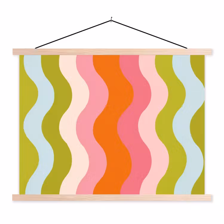 Banen - Golven - Kleurrijk - Verticaal textielposter latten blank klein -3d