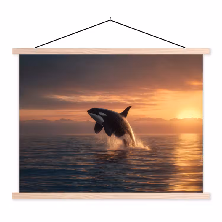 Orka - Zee - Zonsondergang textielposter latten blank klein -3d
