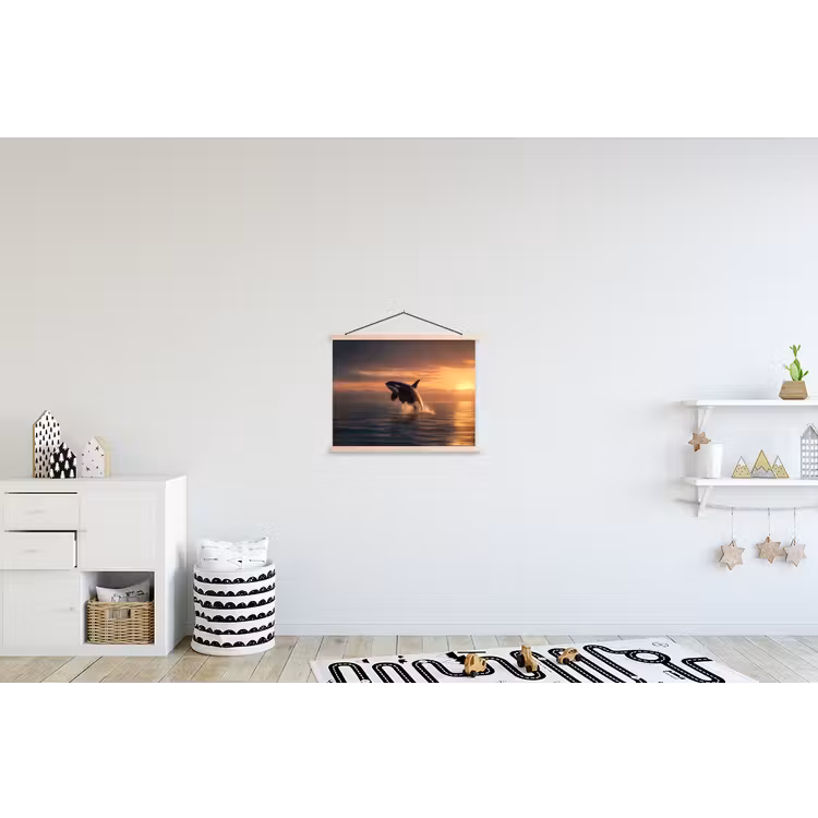 Orka - Zee - Zonsondergang textielposter latten blank klein -kinderkamer