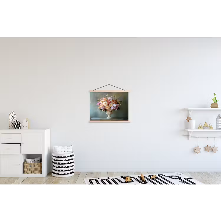 Orchidee - Boeket - Vaas - Bloemen textielposter latten blank klein -kinderkamer