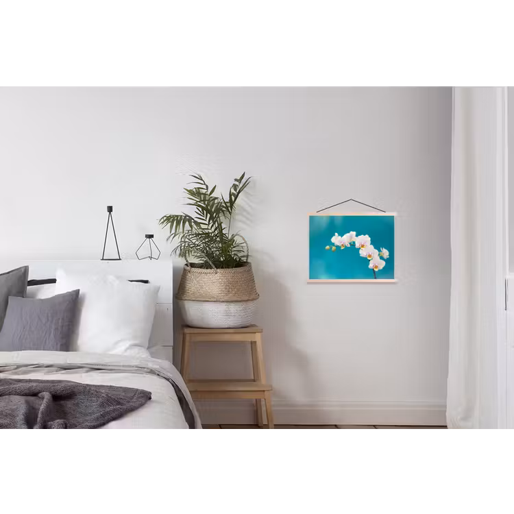 Orchidee - Bloemen - Plant - Wit - Paars textielposter latten blank klein -woonkamer