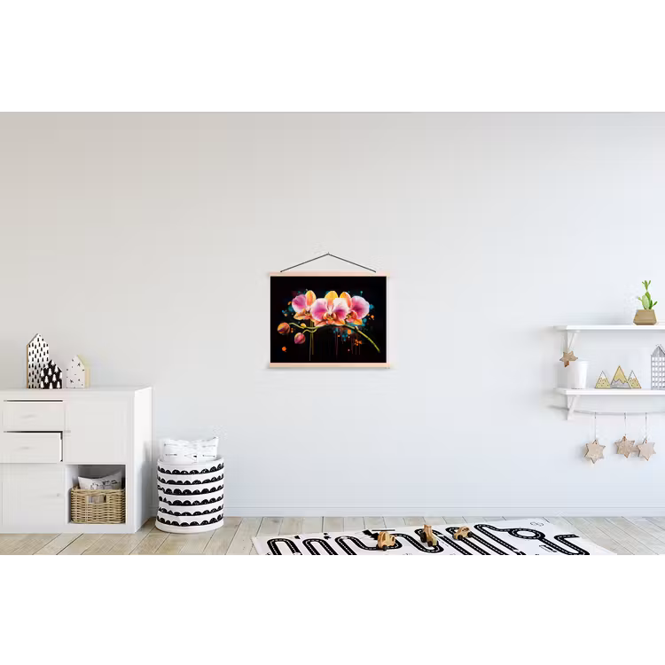 Orchidee - Graffiti - Kleurrijk - Bloemen - Abstract textielposter latten blank klein -kinderkamer
