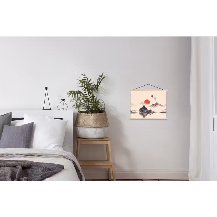 Oosters - Kraanvogels - Landschap textielposter latten blank klein -woonkamer