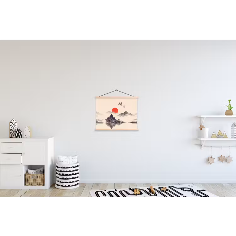 Oosters - Kraanvogels - Landschap textielposter latten blank klein -kinderkamer