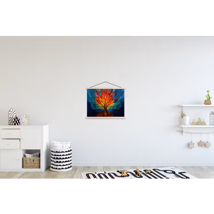 Sierglas - Boom - Rood - Vlakken textielposter latten blank klein -kinderkamer