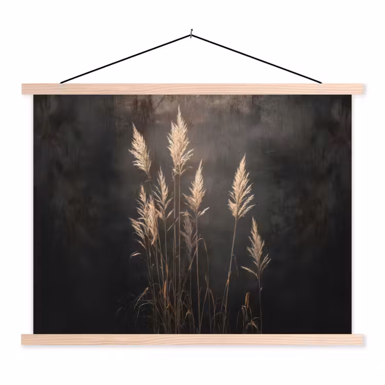Siergras - Pluimen - Verlichting - Zwart textielposter latten blank klein -3d