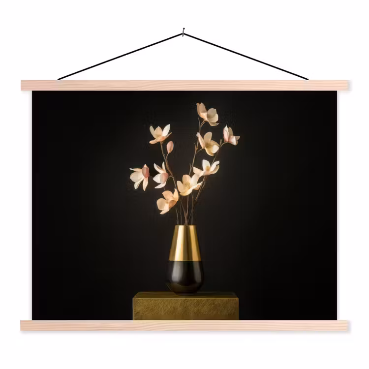 Sierlijk - Boeket - Goud - Vaas textielposter latten blank klein -3d