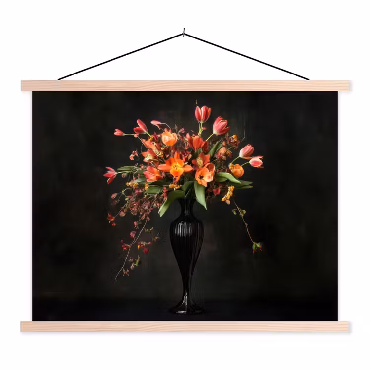 Sierlijk - Boeket - Vaas textielposter latten blank klein -3d