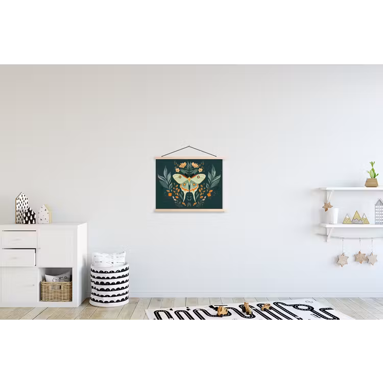 Sierlijk - Vlinder - Groen - Bladeren textielposter latten blank klein -kinderkamer