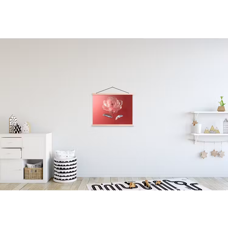 Sierlijk - Bloem - Roze - Glazen textielposter latten blank klein -kinderkamer