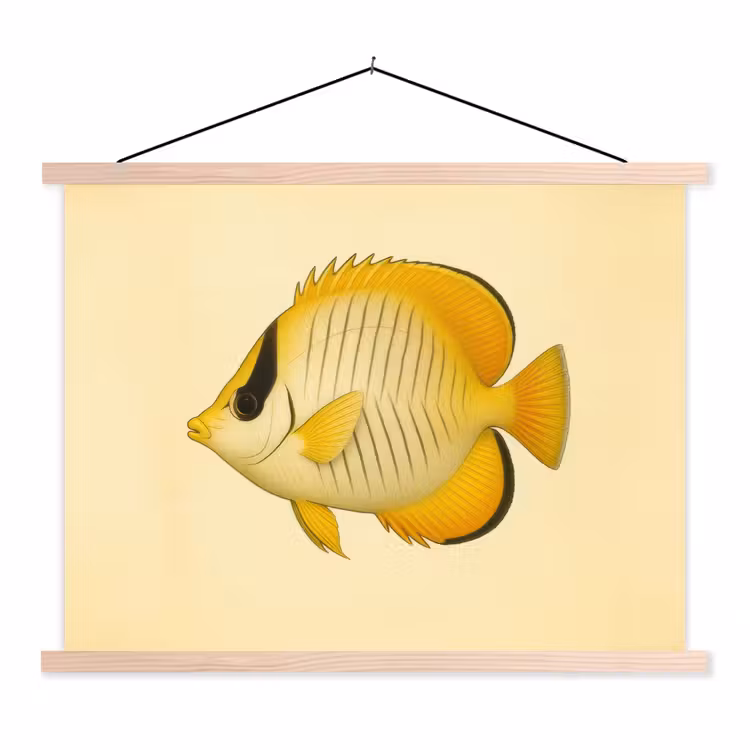 Ovaal - Vis - Geel - Schubben textielposter latten blank klein -3d