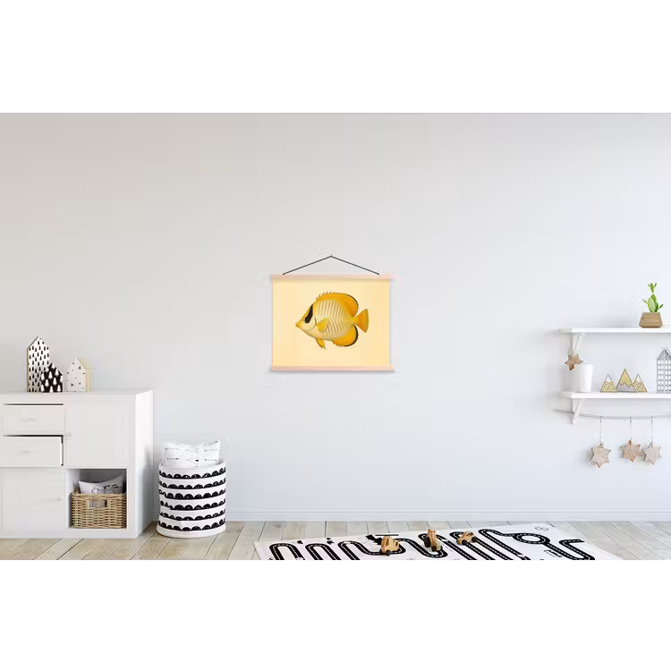 Ovaal - Vis - Geel - Schubben textielposter latten blank klein -kinderkamer