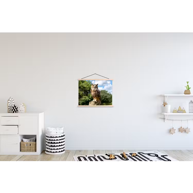 Uil - Boomstronk - Bos - Lucht textielposter latten blank klein -kinderkamer