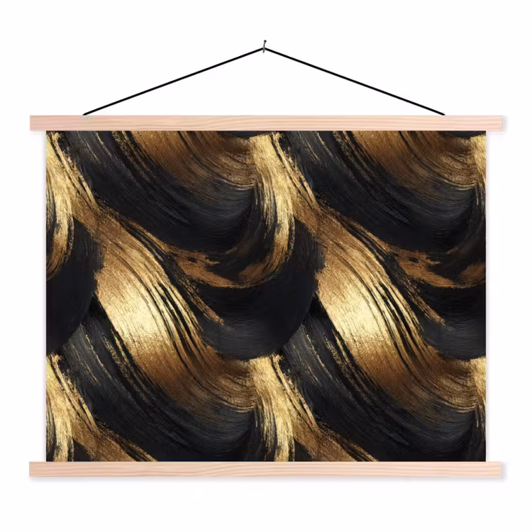 Verfstreken - Abstract - Goud - Zwart textielposter latten blank klein 122 -3d