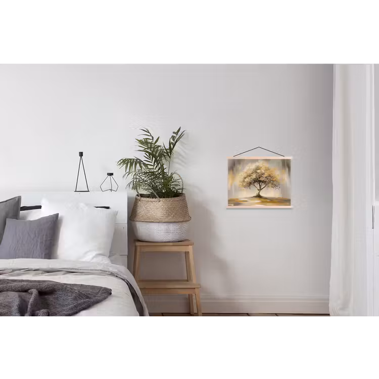 Schilderij - Boom - Abstract - Bladeren textielposter latten blank klein -woonkamer