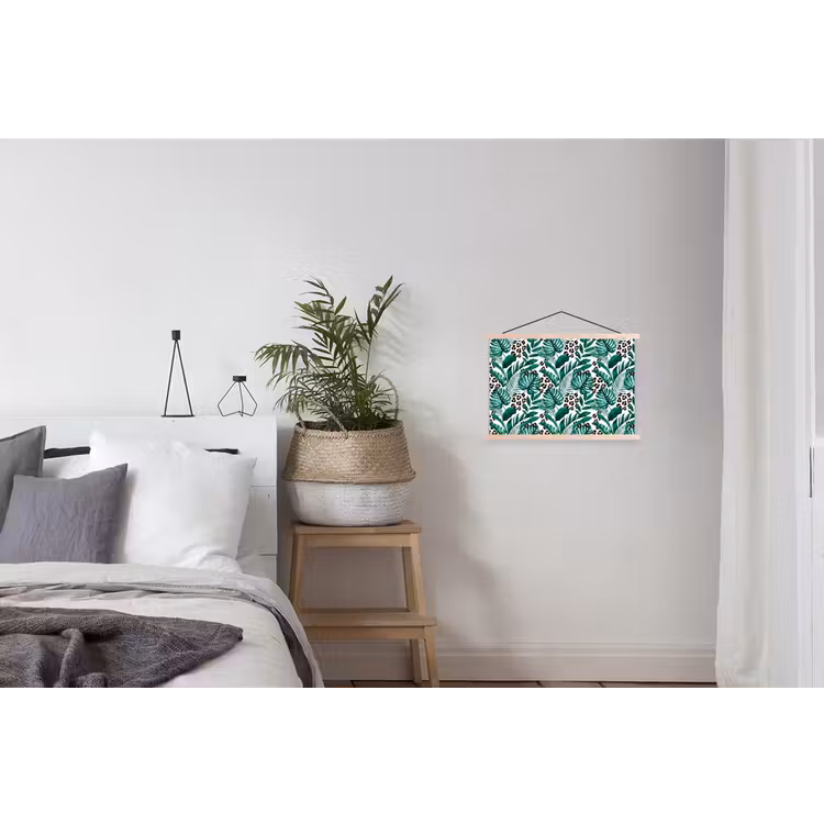 Palmblad - Panterprint - Tropical textielposter latten blank klein -woonkamer