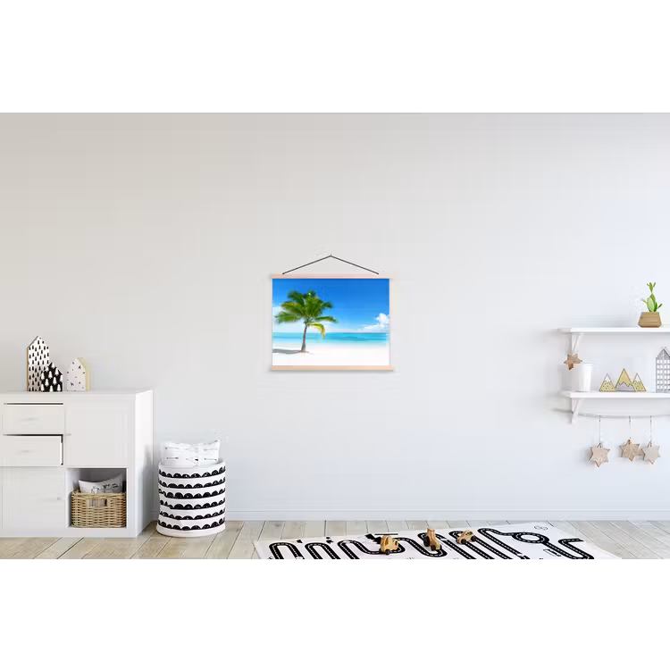 Palmboom - Strand - Zee - Zomer textielposter latten blank klein -kinderkamer