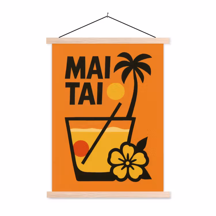 Palmboom - Bloem - Art - Drink textielposter latten blank klein -3d