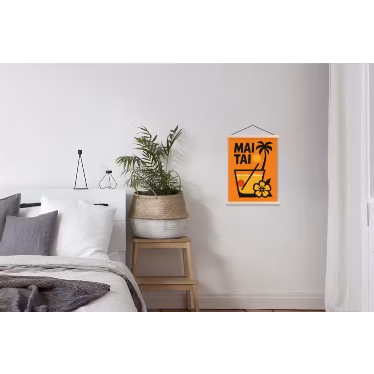 Palmboom - Bloem - Art - Drink textielposter latten blank klein -woonkamer