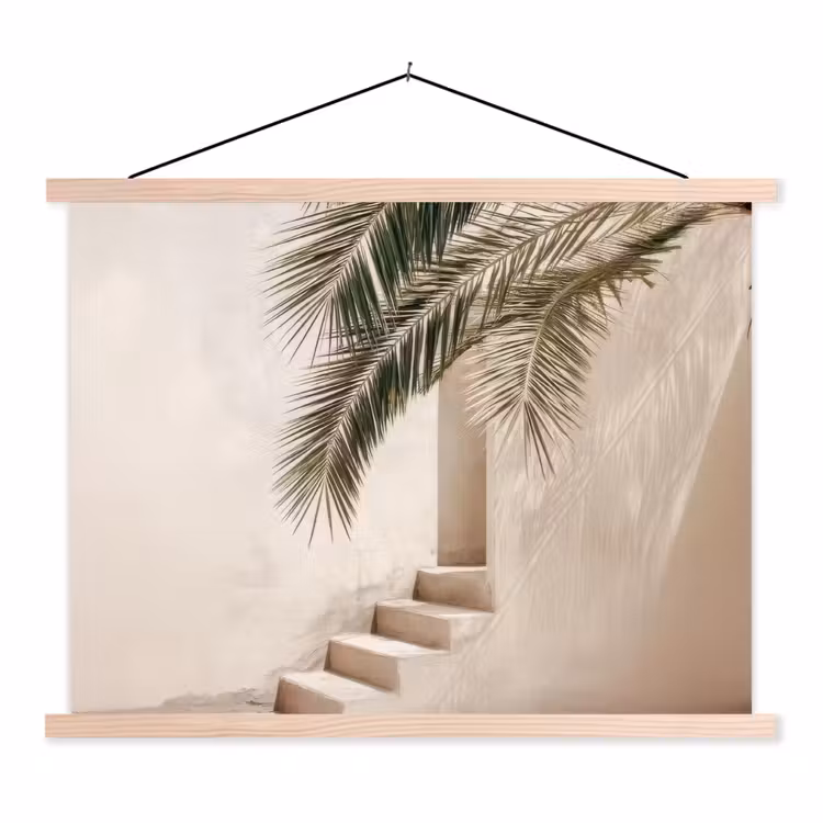 Palmboom - Schaduw - Trap - Beige textielposter latten blank klein -3d