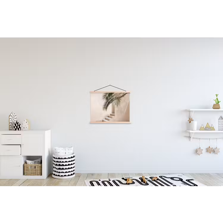 Palmboom - Schaduw - Trap - Beige textielposter latten blank klein -kinderkamer