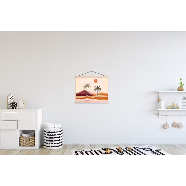 Palmbomen - Abstract - Zon - Heuvels textielposter latten blank klein -kinderkamer