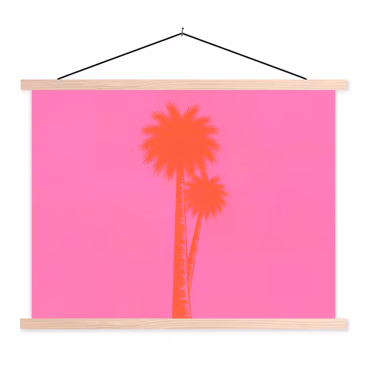 Palmbomen - Modern - Roze textielposter latten blank klein -3d