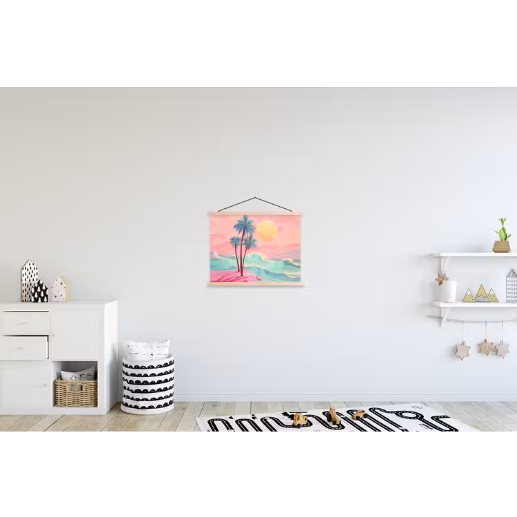 Palmbomen - Golven - Zee textielposter latten blank klein -kinderkamer