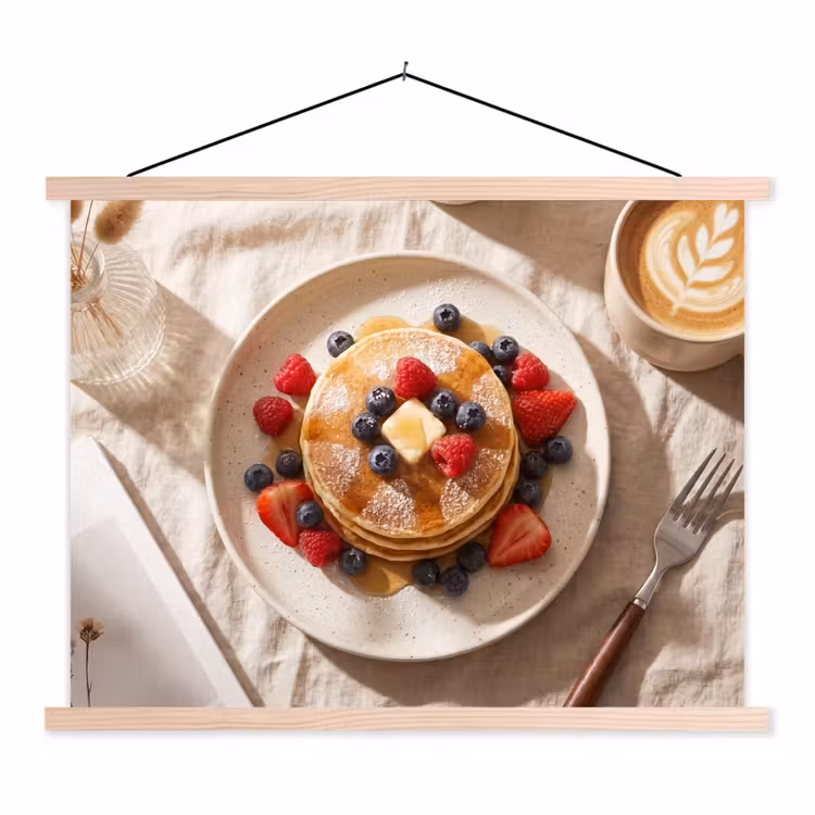 Pannenkoeken - Bessen - Ontbijt - Modern - Beige textielposter latten blank klein -3d