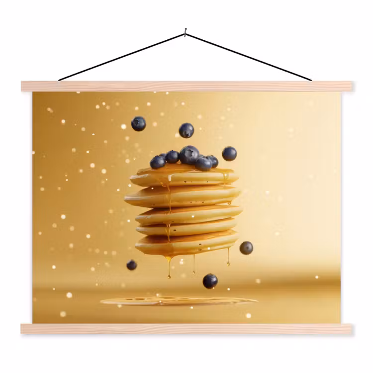 Pannenkoeken - Eten - Honing - Geel textielposter latten blank klein -3d