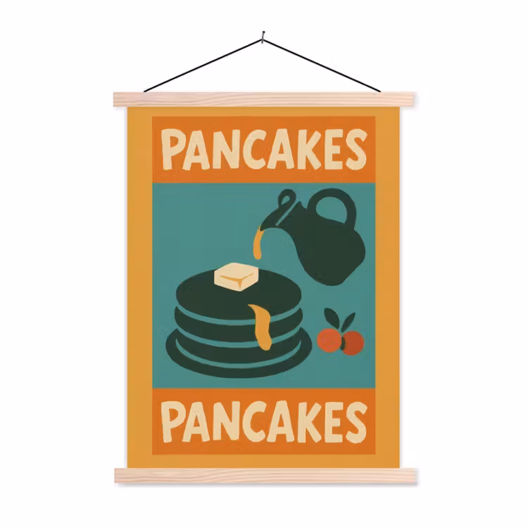 Pannenkoeken - Siroop - Illustratie - Oranje textielposter latten blank klein -3d