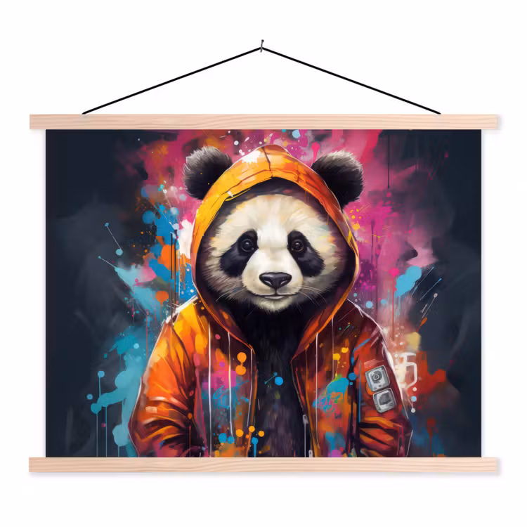Panda - Jas - Graffiti - Oranje textielposter latten blank klein -3d