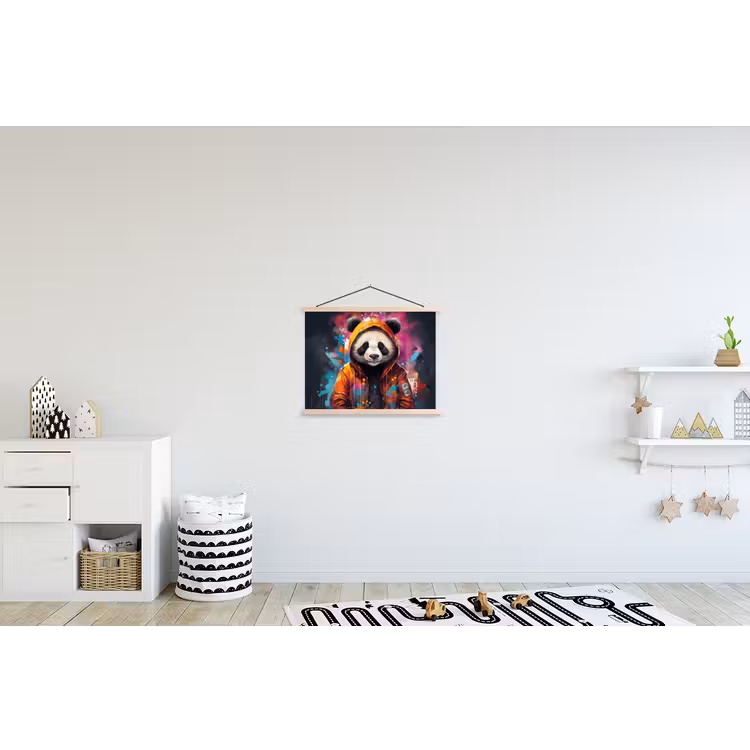 Panda - Jas - Graffiti - Oranje textielposter latten blank klein -kinderkamer