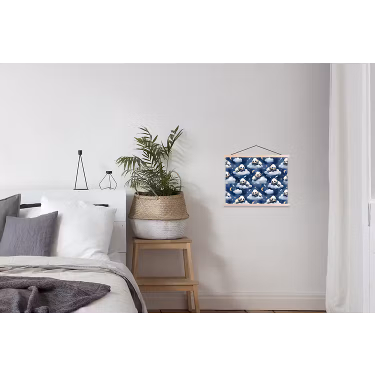 Panda's - Slapen - Blauw textielposter latten blank klein 122 -woonkamer