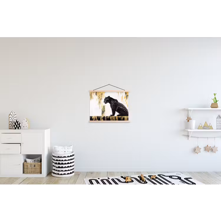 Panter - Zwart - Abstract - Goud textielposter latten blank klein -kinderkamer