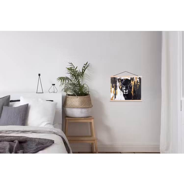 Panter - Zwart - Abstract - Verfstreken textielposter latten blank klein -woonkamer