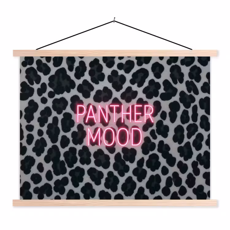 Panterprint - Zwart - Neonletters - Roze textielposter latten blank klein -3d