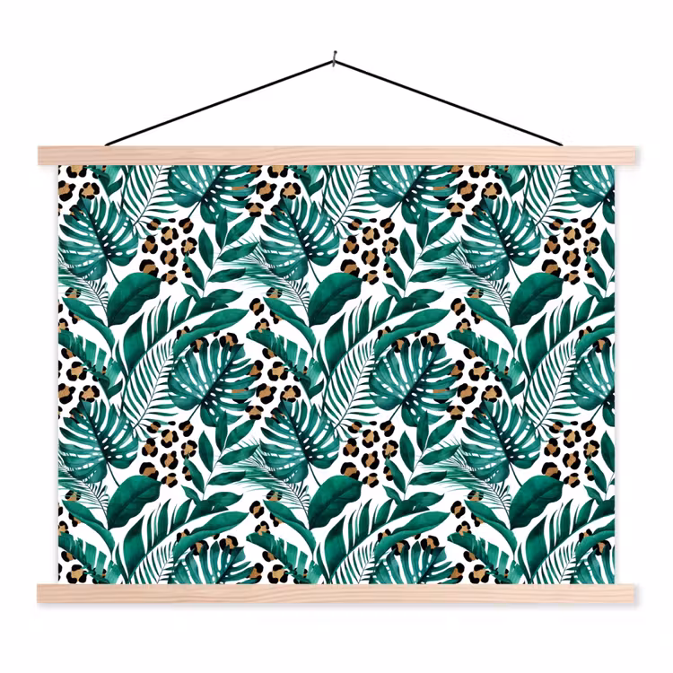 Panterprint - Bladeren - Jungle textielposter latten blank klein -3d