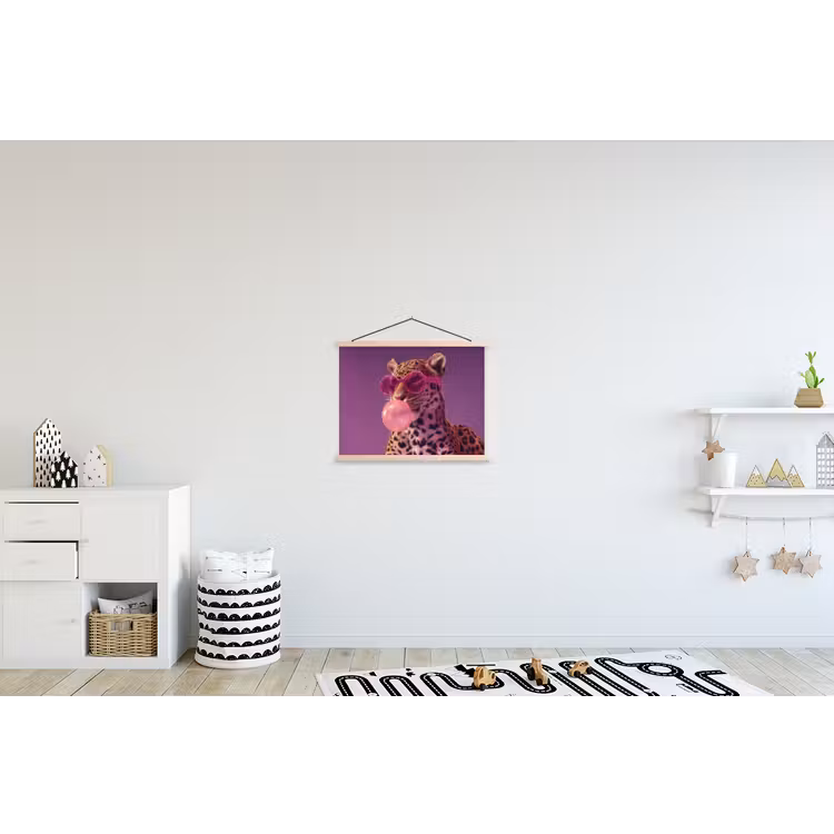 Panter - Zonnebril - Kauwgombel - Roze textielposter latten blank klein -kinderkamer