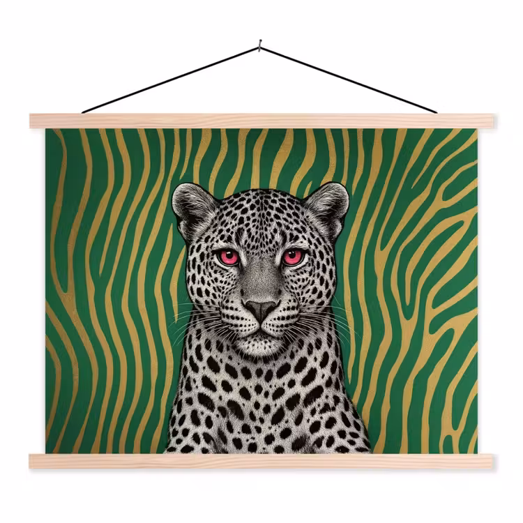 Panter - Zebrapatroon - Groen textielposter latten blank klein -3d