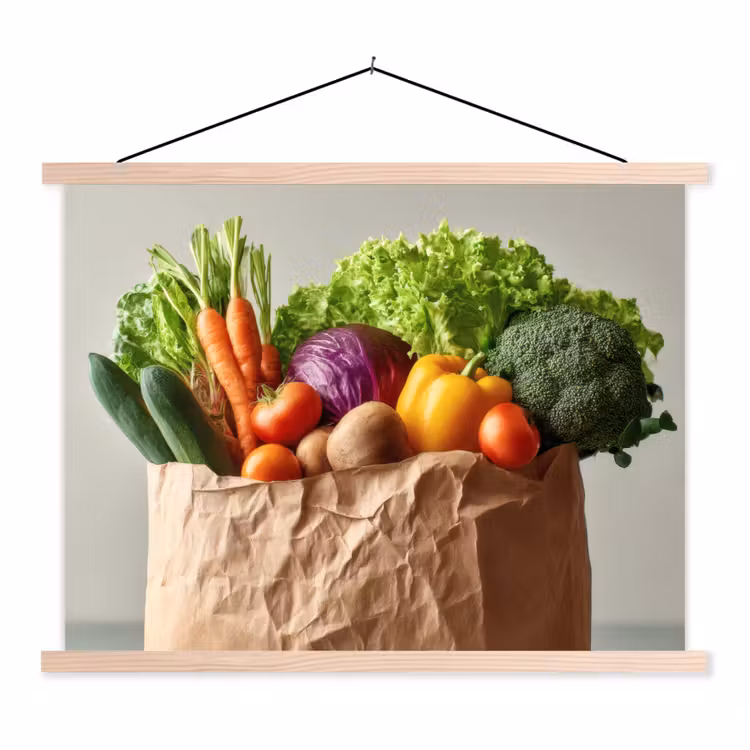 Papieren - Boodschappen - Groente - Kleurrijk textielposter latten blank klein -3d